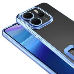 Xiaomi Redmi Note 14 4G Kılıf Logo Gösteren Parlak Kenarlı Kamera Lens Korumalı Şeffaf Omega Silikon Kapak