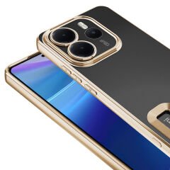 Xiaomi Redmi Note 14 4G Kılıf Logo Gösteren Parlak Kenarlı Kamera Lens Korumalı Şeffaf Omega Silikon Kapak