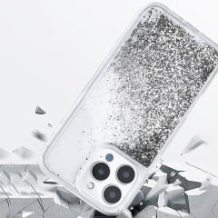 iPhone 14 Pro Max Kılıf Sıvılı Simli Şeffaf Arka Yüzey Keto Silikon Kapak