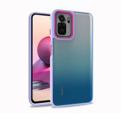 Xiaomi Redmi Note 10S Kılıf Kamera Çıkıntılı Arkası Şeffaf Köşeleri Parlak Renkli Işlemeli Flora Kapak Lila