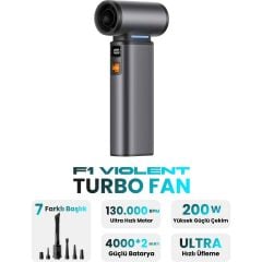 F1 Violent Turbo Jet Fan 130000RPM Ultra Güçlü Motor Güçlü Vakum 4000MAH Bataryalı Üflemeli