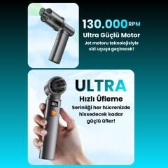 F1 Violent Turbo Jet Fan 130000RPM Ultra Güçlü Motor Güçlü Vakum 4000MAH Bataryalı Üflemeli