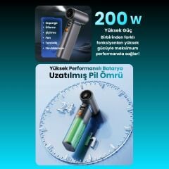 F1 Violent Turbo Jet Fan 130000RPM Ultra Güçlü Motor Güçlü Vakum 4000MAH Bataryalı Üflemeli