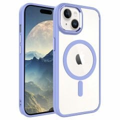 iPhone 15 Plus Kılıf Wireless Şarj Özellikli Krom Magsafe Silikon Kapak Kılıf