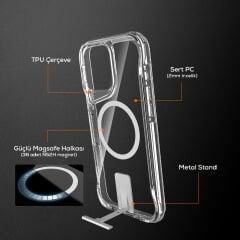 iPhone 16 Pro Kılıf Magsafe Şarj Özellikli T-Max Standlı Kapak