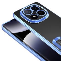 Xiaomi Redmi Note 14 Pro 5G Kılıf Logo Gösteren Parlak Kenarlı Kamera Lens Korumalı Şeffaf Omega Silikon Kapak