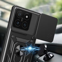 Xiaomi 14T Pro Kılıf Magnetik Standlı Kamera Korumalı Sürgülü Vega Kapak Siyah