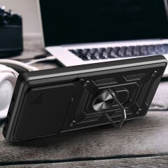 Xiaomi 14T Pro Kılıf Magnetik Standlı Kamera Korumalı Sürgülü Vega Kapak Siyah