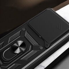 Xiaomi 14T Pro Kılıf Magnetik Standlı Kamera Korumalı Sürgülü Vega Kapak Siyah