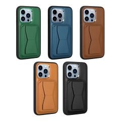 iPhone 12 Pro Max Kılıf Kartlıklı Standlı ​Pu Deri  Memo Kapak