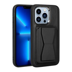 iPhone 12 Pro Max Kılıf Kartlıklı Standlı ​Pu Deri  Memo Kapak