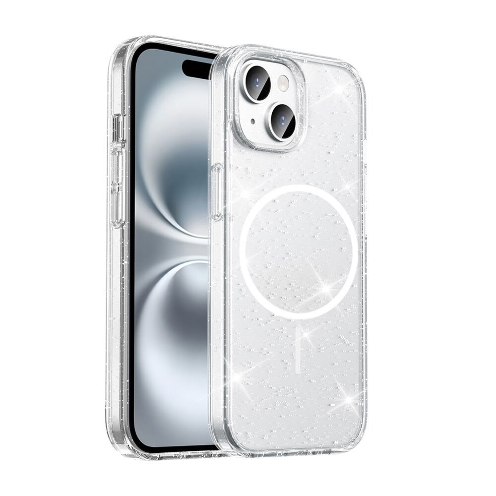 iPhone 14 Kılıf Kablosuz Şarj Özellikli Parlayan Simli Saydam Renkli Maris Kapak