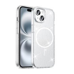 iPhone 14 Kılıf Kablosuz Şarj Özellikli Parlayan Simli Saydam Renkli Maris Kapak