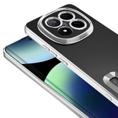 Xiaomi Redmi Note 14 Pro Plus Kılıf Logo Gösteren Parlak Kenarlı Kamera Lens Korumalı Şeffaf Omega Silikon Kapak