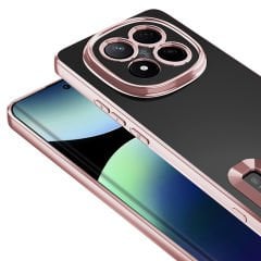 Xiaomi Redmi Note 14 Pro Plus Kılıf Logo Gösteren Parlak Kenarlı Kamera Lens Korumalı Şeffaf Omega Silikon Kapak
