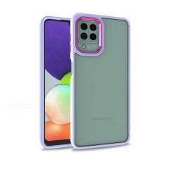 Samsung Galaxy M32 Kılıf Kamera Çıkıntılı Arkası Şeffaf Köşeleri Parlak Renkli Işlemeli Flora Kapak