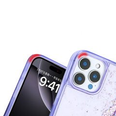 iPhone 15 Pro Max Kılıf Sıvılı Simli Şeffaf Arka Yüzey Keto Silikon Kapak