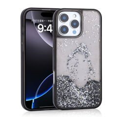 iPhone 15 Pro Max Kılıf Sıvılı Simli Şeffaf Arka Yüzey Keto Silikon Kapak