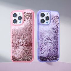iPhone 15 Pro Max Kılıf Sıvılı Simli Şeffaf Arka Yüzey Keto Silikon Kapak