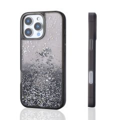 iPhone 15 Pro Max Kılıf Sıvılı Simli Şeffaf Arka Yüzey Keto Silikon Kapak