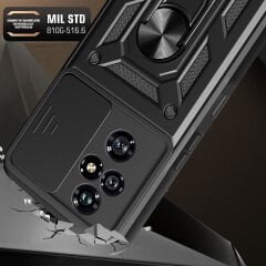 Honor 200 Pro Kılıf Magnetik Standlı Kamera Korumalı Sürgülü Vega Kapak Mavi