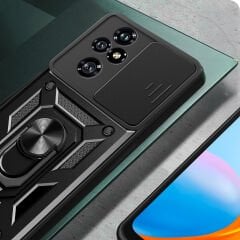 Honor 200 Pro Kılıf Magnetik Standlı Kamera Korumalı Sürgülü Vega Kapak Mavi