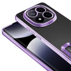 Xiaomi Poco X7 Kılıf Logo Gösteren Parlak Kenarlı Kamera Lens Korumalı Şeffaf Omega Silikon Kapak