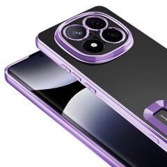 Xiaomi Poco X7 Kılıf Logo Gösteren Parlak Kenarlı Kamera Lens Korumalı Şeffaf Omega Silikon Kapak