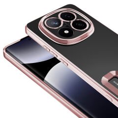 Xiaomi Poco X7 Kılıf Logo Gösteren Parlak Kenarlı Kamera Lens Korumalı Şeffaf Omega Silikon Kapak
