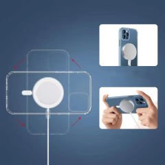 iPhone 12 Pro Max Kılıf Magsafe Şarj Özellikli Şeffaf Sert PC Embos Kapak