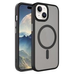 iPhone 15 Plus Kılıf Mat Arka Yüzey Wireless Şarj Özellikli Flet Magsafe Kapak