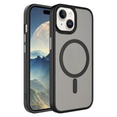 iPhone 15 Plus Kılıf Mat Arka Yüzey Wireless Şarj Özellikli Flet Magsafe Kapak