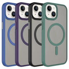 iPhone 15 Plus Kılıf Mat Arka Yüzey Wireless Şarj Özellikli Flet Magsafe Kapak