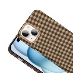 iPhone 14 Kılıf Kablosuz Şarj Özellikli Karbon Fiber Görünümlü Gros Kapak