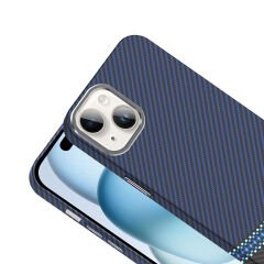 iPhone 14 Kılıf Kablosuz Şarj Özellikli Karbon Fiber Görünümlü Gros Kapak