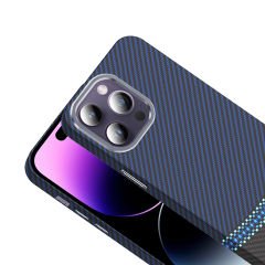 iPhone 14 Pro Max Kılıf Kablosuz Şarj Özellikli Karbon Fiber Görünümlü Gros Kapak