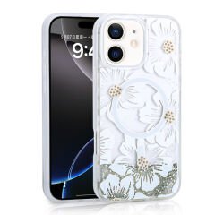 iPhone 11 Kılıf Sıvılı Simli Baskılı Şeffaf Arka Yüzey Mossa Silikon Kapak