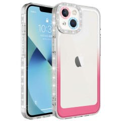 iPhone 14 Kılıf Simli ve Renk Geçiş Tasarımlı Lens Korumalı Park Kapak
