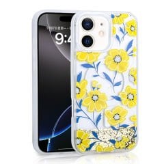 iPhone 12 Kılıf Sıvılı Simli Baskılı Şeffaf Arka Yüzey Mossa Silikon Kapak