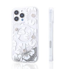 iPhone 12 Pro Kılıf Sıvılı Simli Baskılı Şeffaf Arka Yüzey Mossa Silikon Kapak