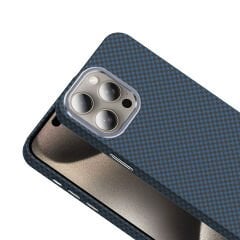 iPhone 15 Pro Max Kılıf Kablosuz Şarj Özellikli Karbon Fiber Görünümlü Gros Kapak