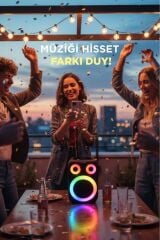 D81 Kablosuz Taşınabilir Hoparlör 12W Rgb Işıklı Kablosuz Mikrofonlu  TWS - USB - FM Radyo