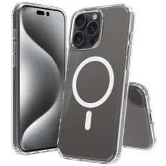 iPhone 16 Pro Max Kılıf Magsafe Şarj Özellikli Şeffaf Sert PC Embos Kapak