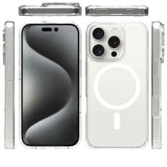 iPhone 16 Pro Max Kılıf Magsafe Şarj Özellikli Şeffaf Sert PC Embos Kapak