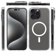 iPhone 16 Pro Max Kılıf Magsafe Şarj Özellikli Şeffaf Sert PC Embos Kapak