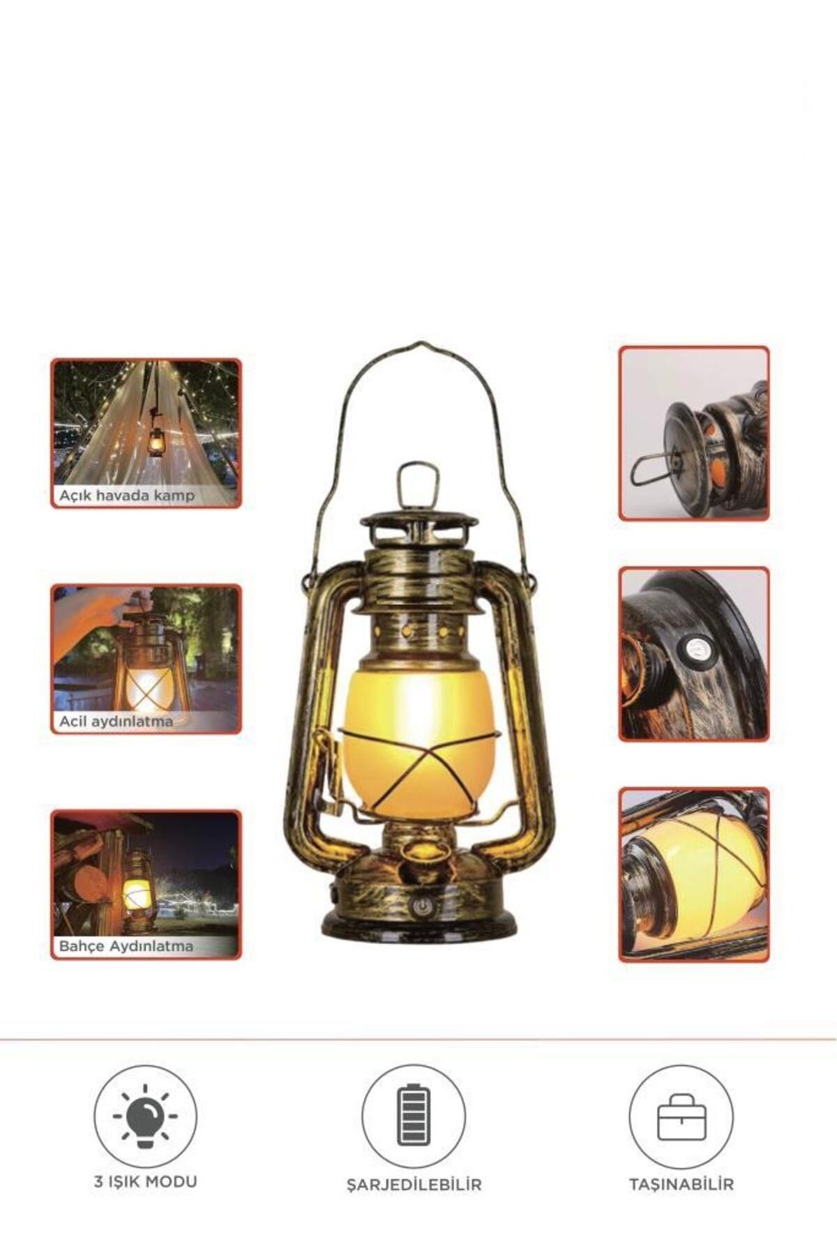 Nostaljik Retro Şarjlı Led Gaz Lambası Görünümlü Gece Lambası