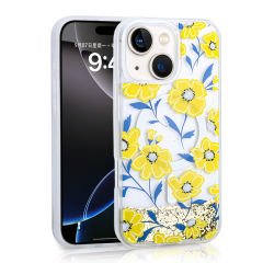 iPhone 13 Kılıf Sıvılı Simli Baskılı Şeffaf Arka Yüzey Mossa Silikon Kapak