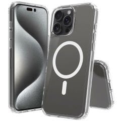 iPhone 16 Pro Kılıf Magsafe Şarj Özellikli Şeffaf Sert PC Embos Kapak