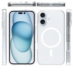 iPhone 16 Plus Kılıf Magsafe Şarj Özellikli Şeffaf Sert PC Embos Kapak