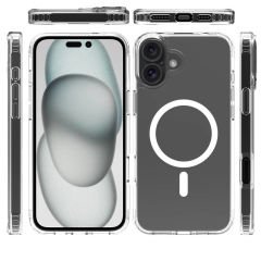 iPhone 16 Kılıf Magsafe Şarj Özellikli Şeffaf Sert PC Embos Kapak